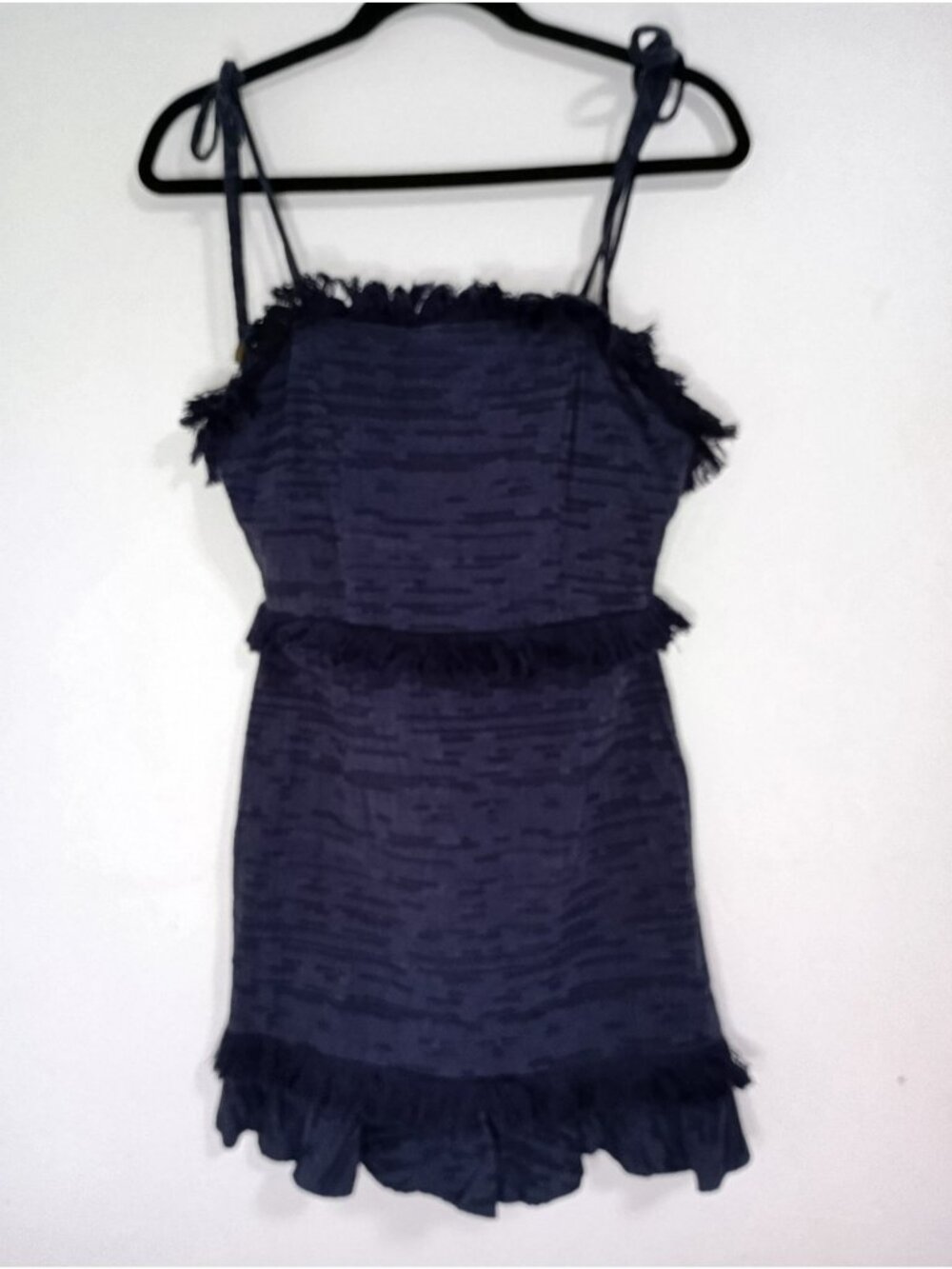 Skylar + Madison Navy Blue Mini Dress Fringe Accents Adjustable Tie Straps Sz S